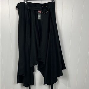 Nuit (Canadian Designer) Womens Asym Wrap Skirt S Black Waterfall Front Dramatic